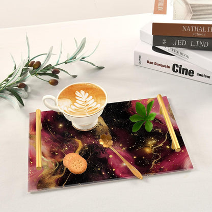 Golden Peach Waves Marble Decorative Eating Tray with Handles Plastic Serving Trays for Jewelry Perfume for Food Carrying bandeja para servir