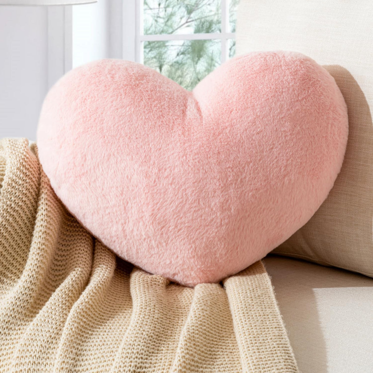Heart Pillow,Light Pink Throw Pillows 12.8x9.8in