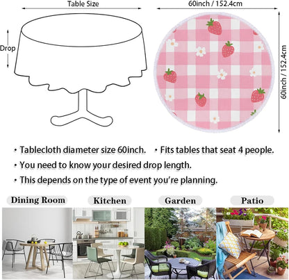 Pink Check Pattern Round Tablecloth 60 Inch Lace Tablecloth Kitchen Restaurant Tabletop Decorative Table Cover