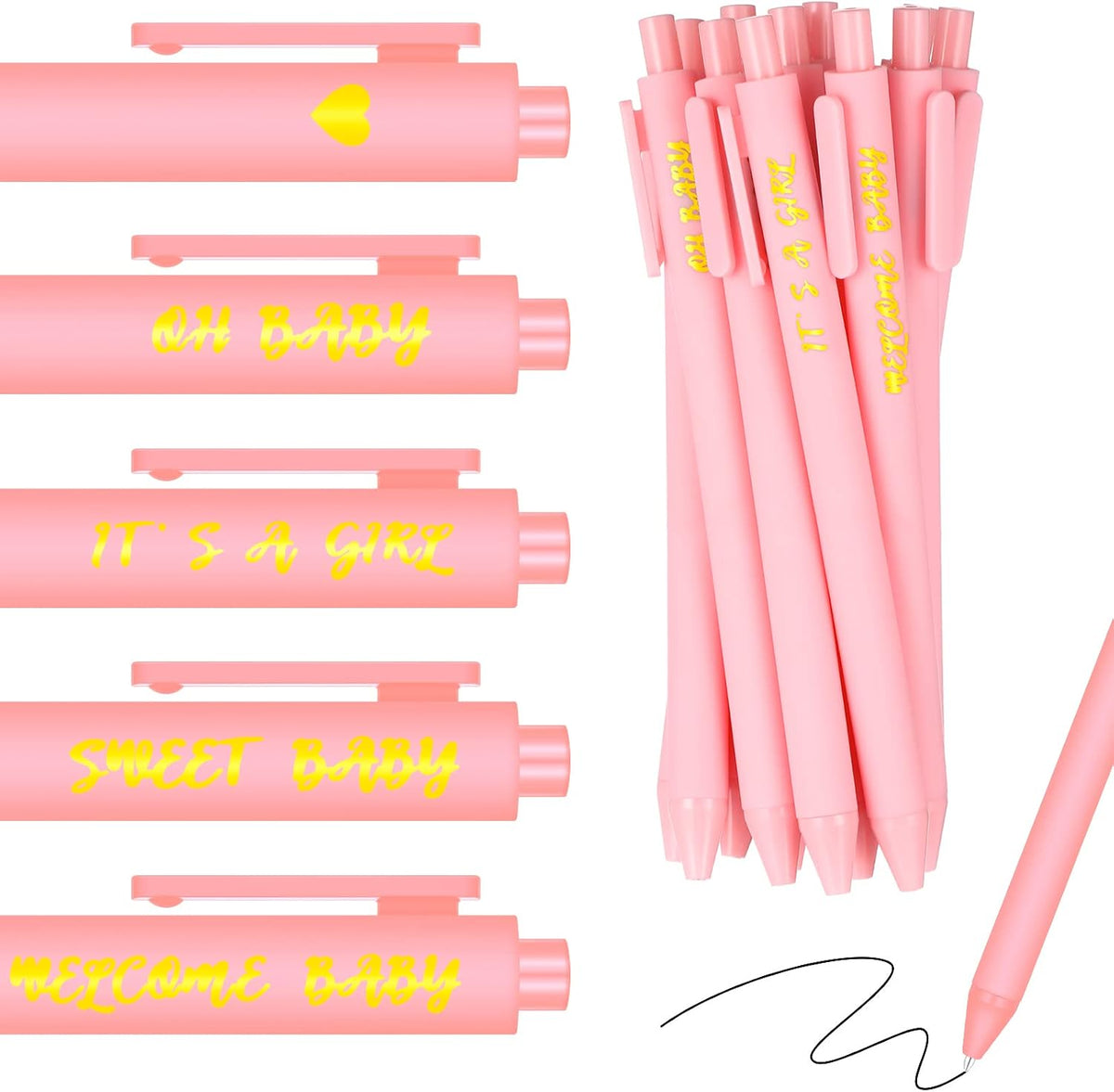 50 Pcs Baby Shower Pens for Guests It's a Boy or Girl Pens Retractable Baby Shower Favors Decorations Office School Teacher Student Writing Supplies(Pink,Girl Style)