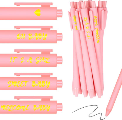 50 Pcs Baby Shower Pens for Guests It's a Boy or Girl Pens Retractable Baby Shower Favors Decorations Office School Teacher Student Writing Supplies(Pink,Girl Style)