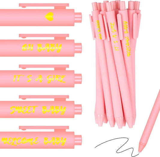 50 Pcs Baby Shower Pens for Guests It's a Boy or Girl Pens Retractable Baby Shower Favors Decorations Office School Teacher Student Writing Supplies(Pink,Girl Style)