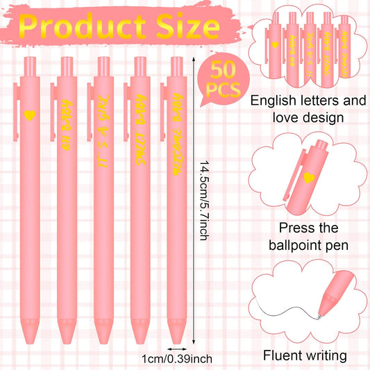 50 Pcs Baby Shower Pens for Guests It's a Boy or Girl Pens Retractable Baby Shower Favors Decorations Office School Teacher Student Writing Supplies(Pink,Girl Style)