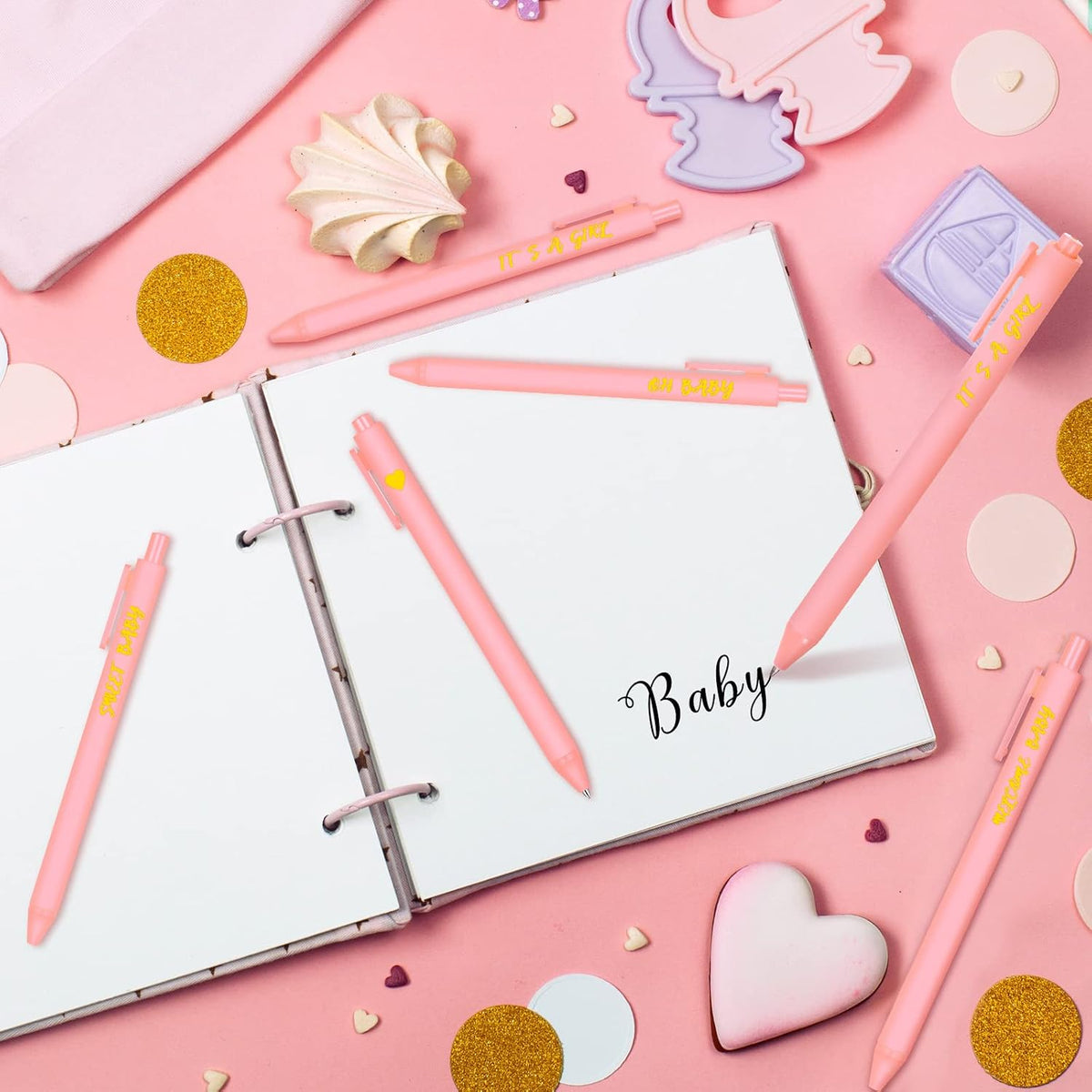 50 Pcs Baby Shower Pens for Guests It's a Boy or Girl Pens Retractable Baby Shower Favors Decorations Office School Teacher Student Writing Supplies(Pink,Girl Style)
