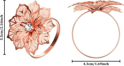 24 Pcs Rose Gold Napkin Rings, Hollow Flower Napkin Holders Buckles