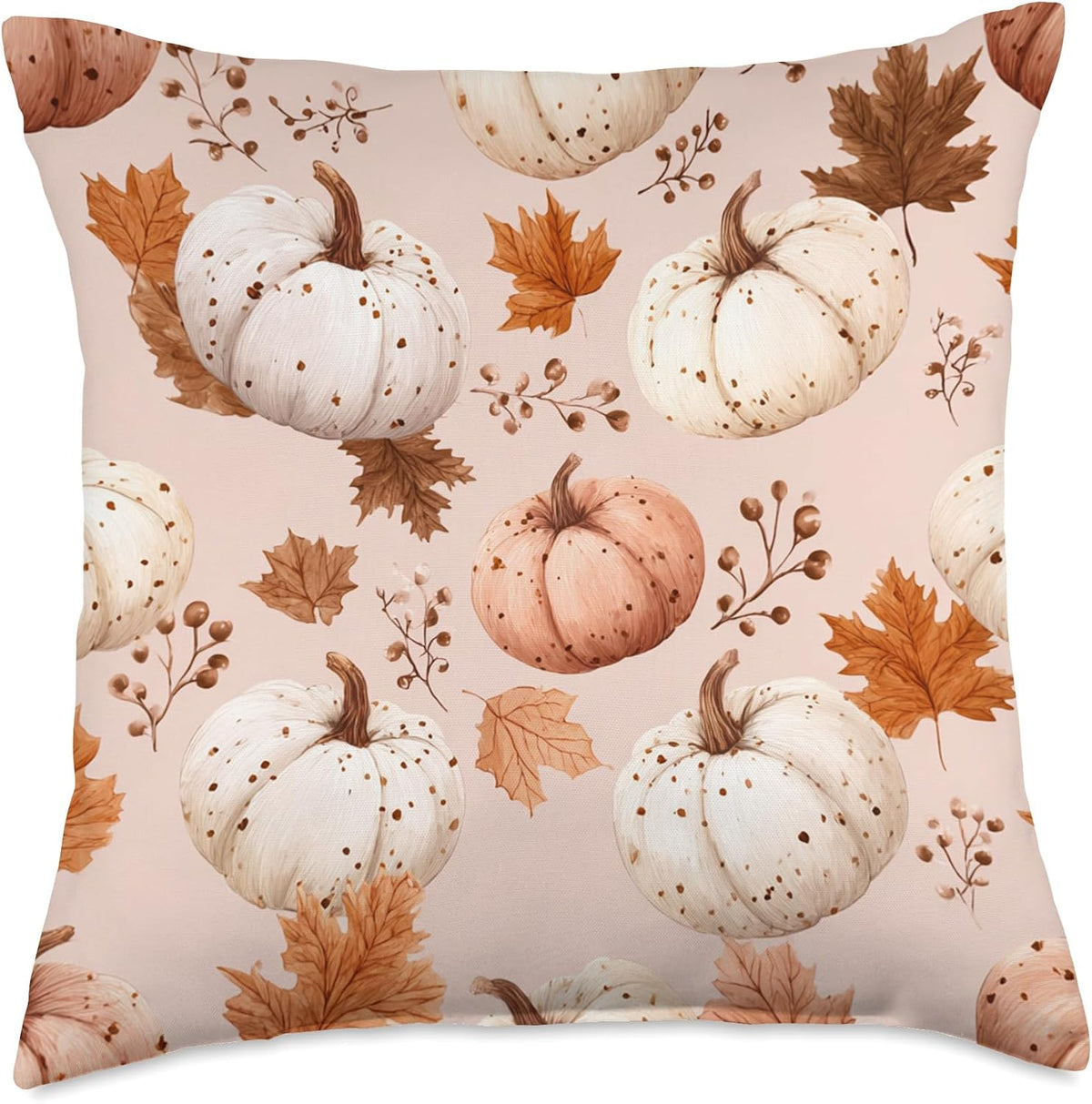 Aesthetic Pink Fall Pumpkin Autumn Leaves Harvest Pumpkin Throw Pillow