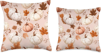 Aesthetic Pink Fall Pumpkin Autumn Leaves Harvest Pumpkin Throw Pillow