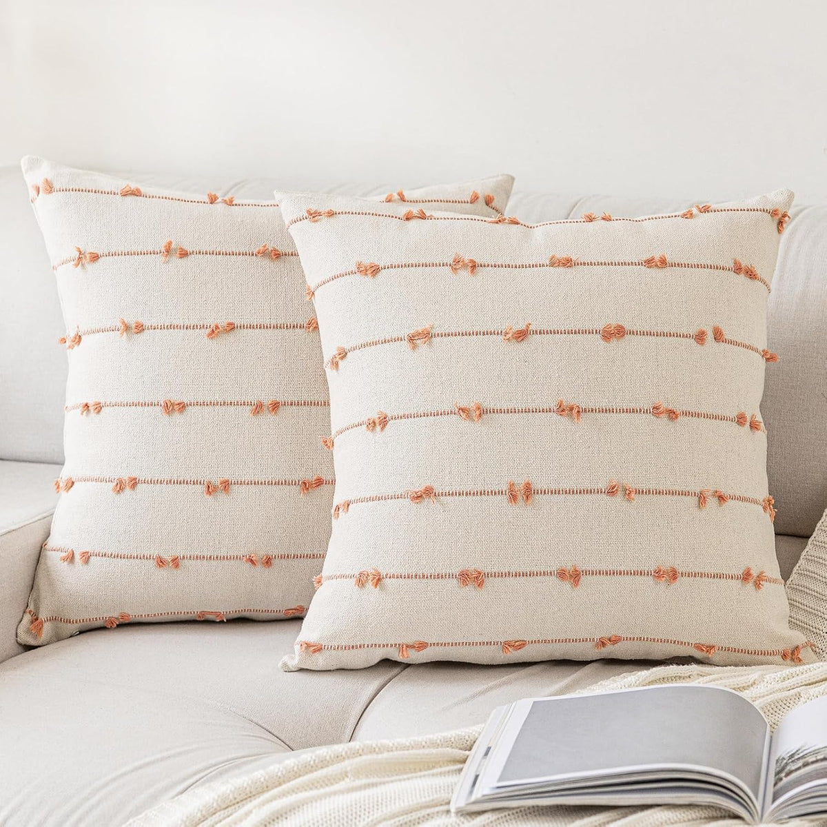 Boho Throw Pillow Covers 24x24 Set of 2 Farmhouse Pillow Cases