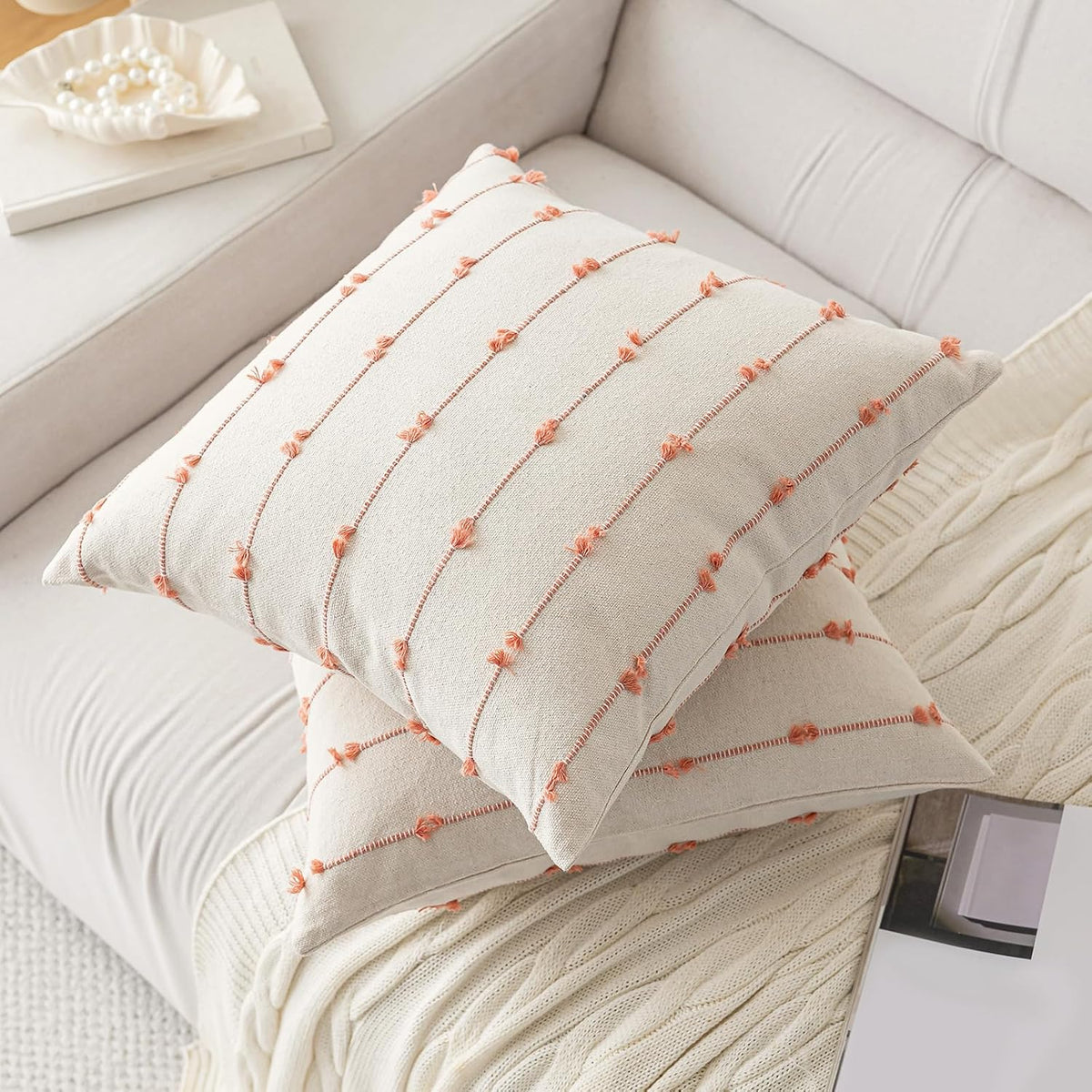 Boho Throw Pillow Covers 24x24 Set of 2 Farmhouse Pillow Cases