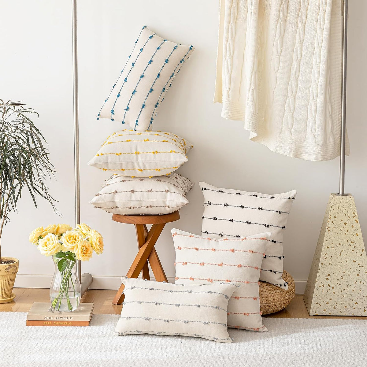 Boho Throw Pillow Covers 24x24 Set of 2 Farmhouse Pillow Cases
