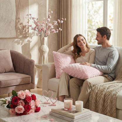Pack of 2 Rose Textured Throw Pillow Covers 18x18 Inch, Pink