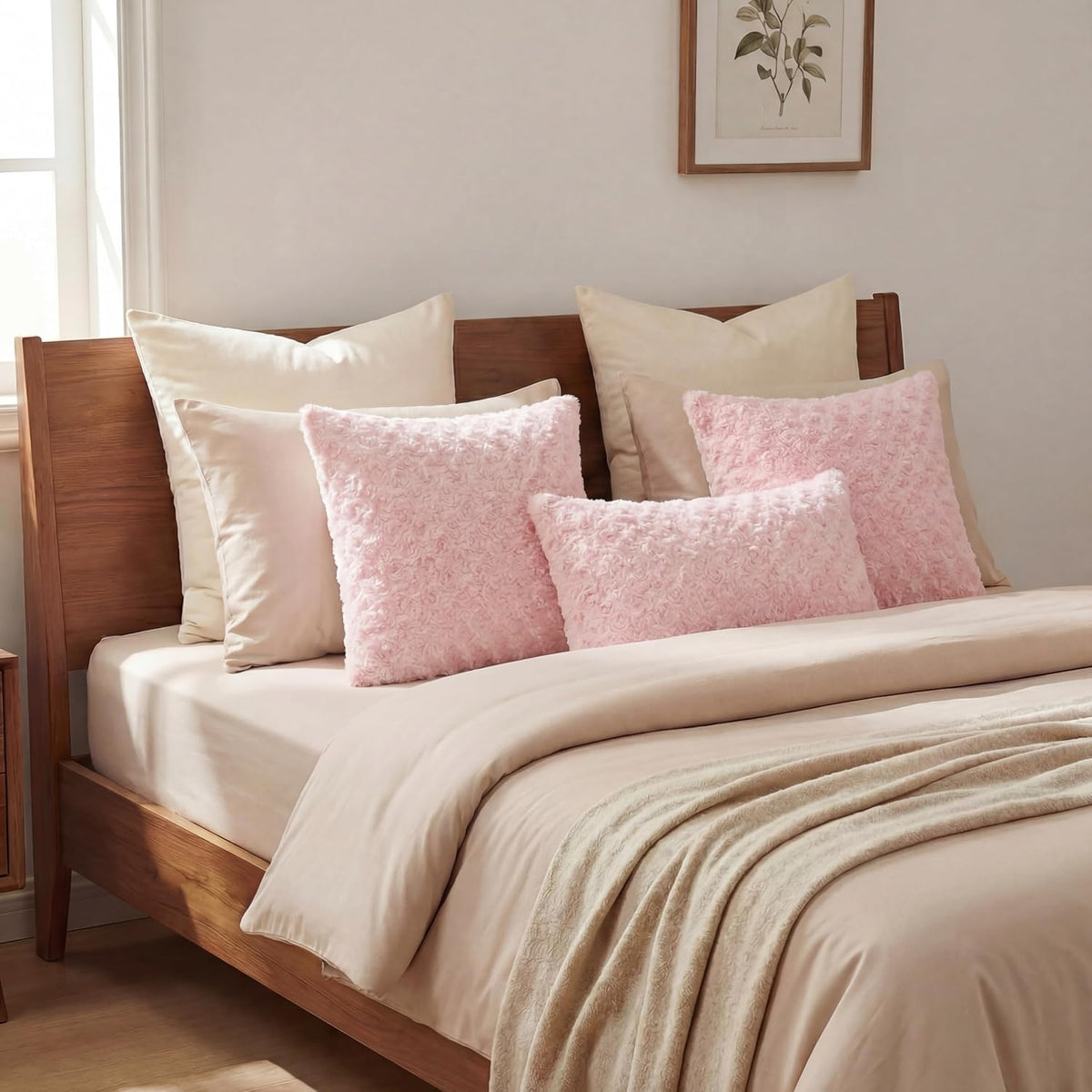 Pack of 2 Rose Textured Throw Pillow Covers 18x18 Inch, Pink