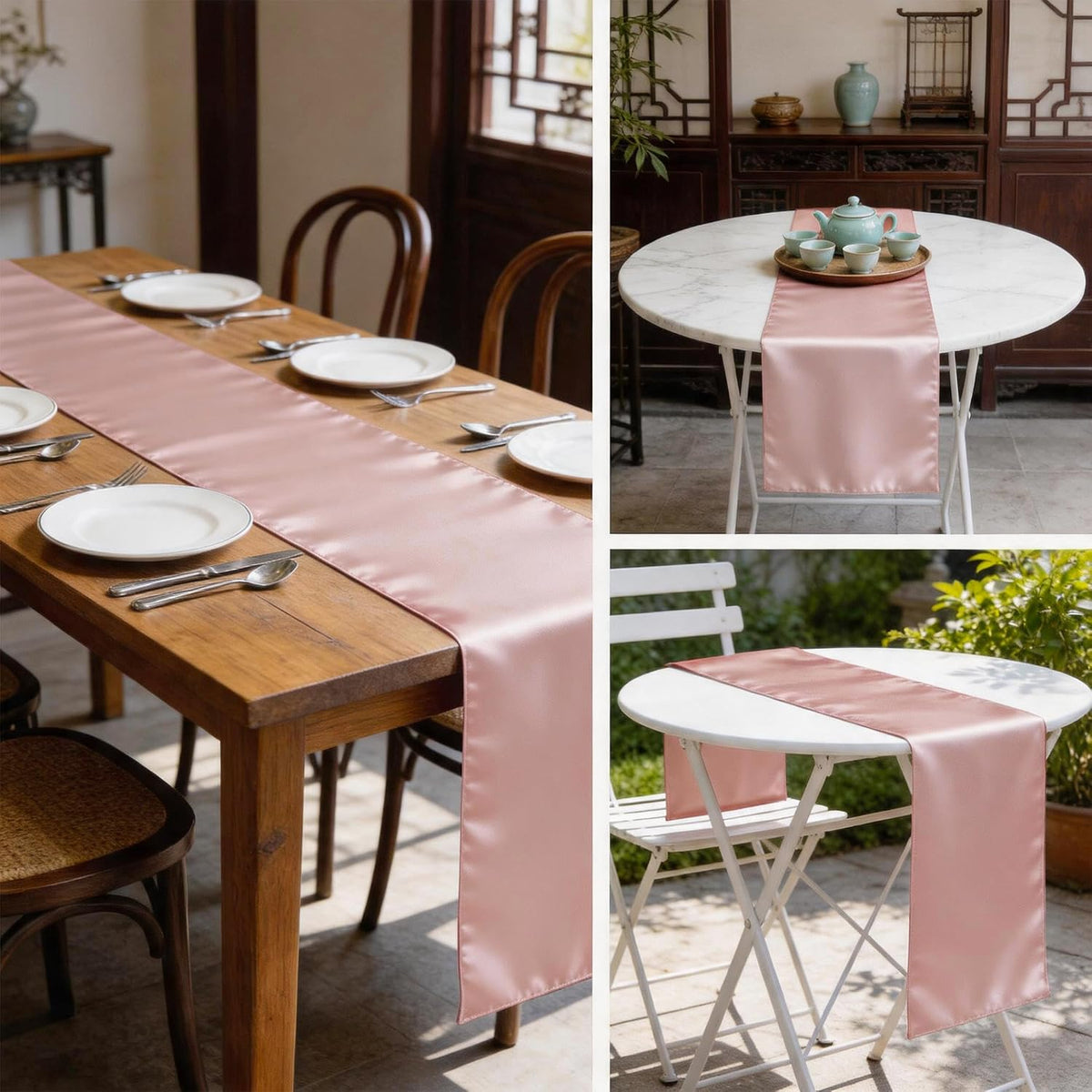 Wedding Satin Table Runners 10 Pack Universal Polyester Table Runner for Party Birthday Anniversary Retirement Engagement Banquets Graduation Bridal Shower Outdoor Events Decor (Blush Pink, 10 pcs)