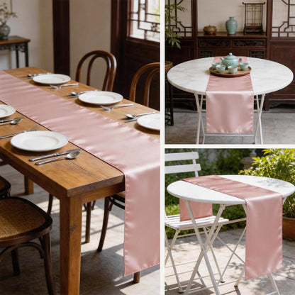 Wedding Satin Table Runners 10 Pack Universal Polyester Table Runner for Party Birthday Anniversary Retirement Engagement Banquets Graduation Bridal Shower Outdoor Events Decor (Blush Pink, 10 pcs)