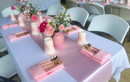 Wedding Satin Table Runners 10 Pack Universal Polyester Table Runner for Party Birthday Anniversary Retirement Engagement Banquets Graduation Bridal Shower Outdoor Events Decor (Blush Pink, 10 pcs)