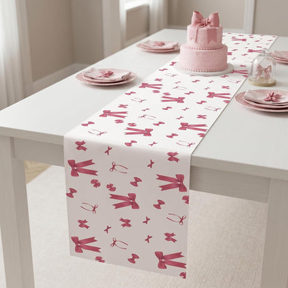 2 Pieces Pink Bow Table Runners Bow Valentine's Day Birthday Party Favors Supplies Decorations Table Decorative Cover