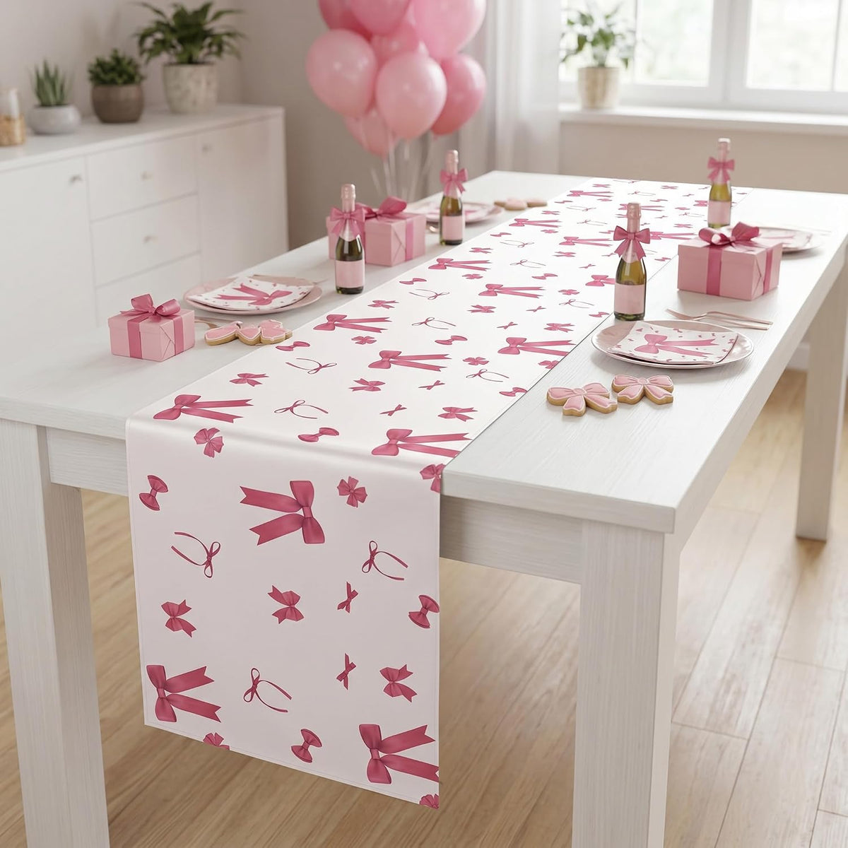 2 Pieces Pink Bow Table Runners Bow Valentine's Day Birthday Party Favors Supplies Decorations Table Decorative Cover
