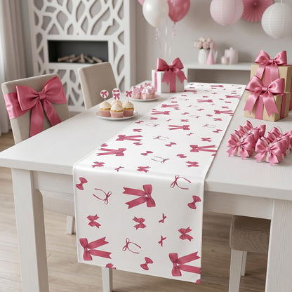 2 Pieces Pink Bow Table Runners Bow Valentine's Day Birthday Party Favors Supplies Decorations Table Decorative Cover