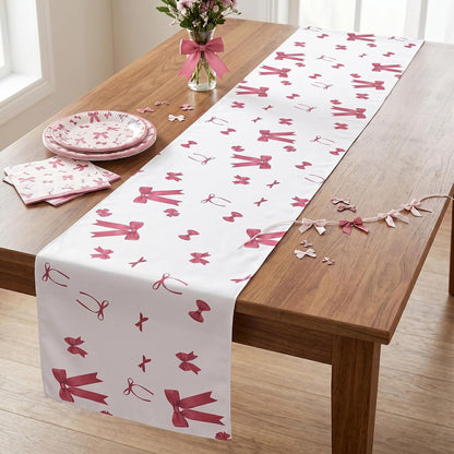 2 Pieces Pink Bow Table Runners Bow Valentine's Day Birthday Party Favors Supplies Decorations Table Decorative Cover