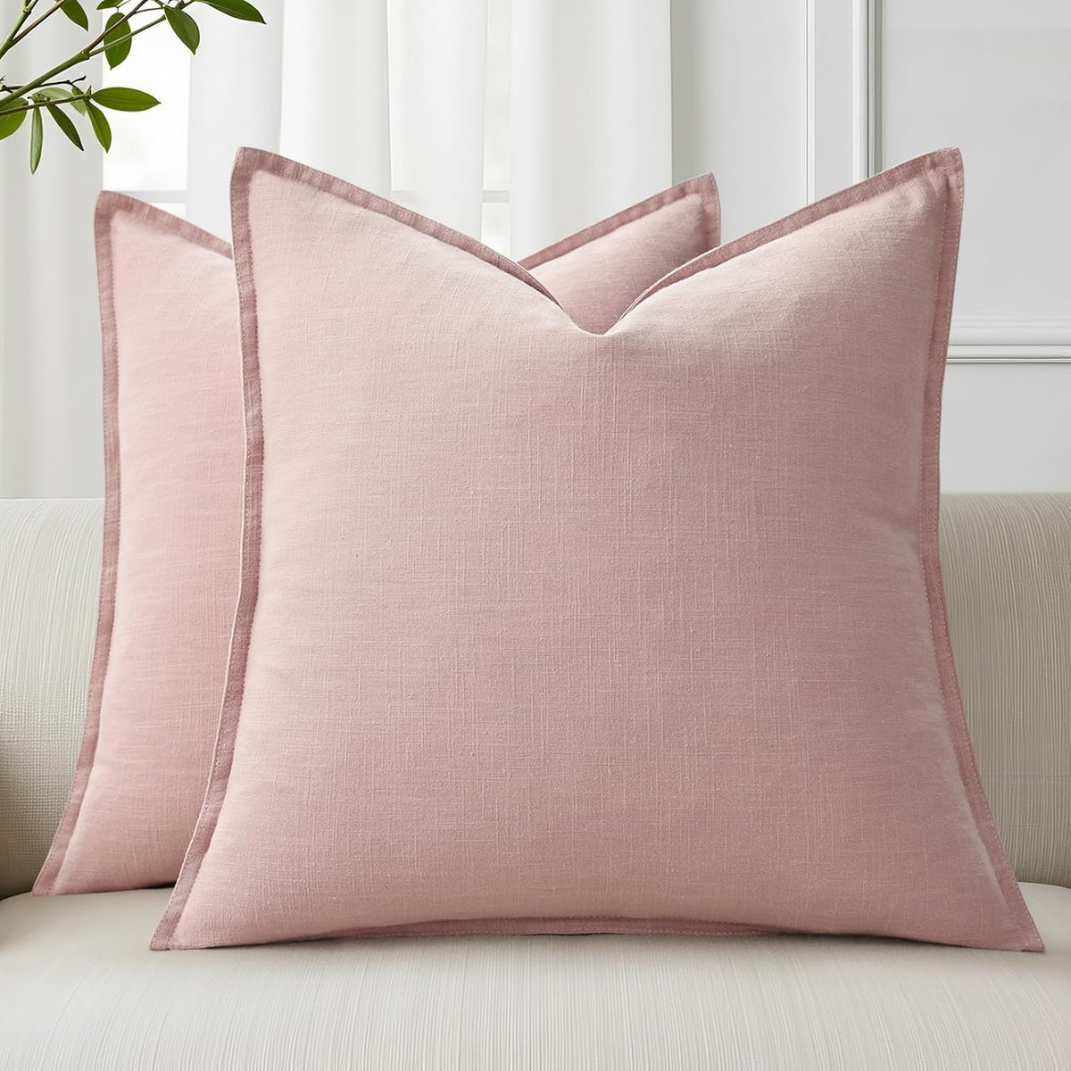 Fall Pink Linen Throw Pillow Covers 18x18 Set of 2