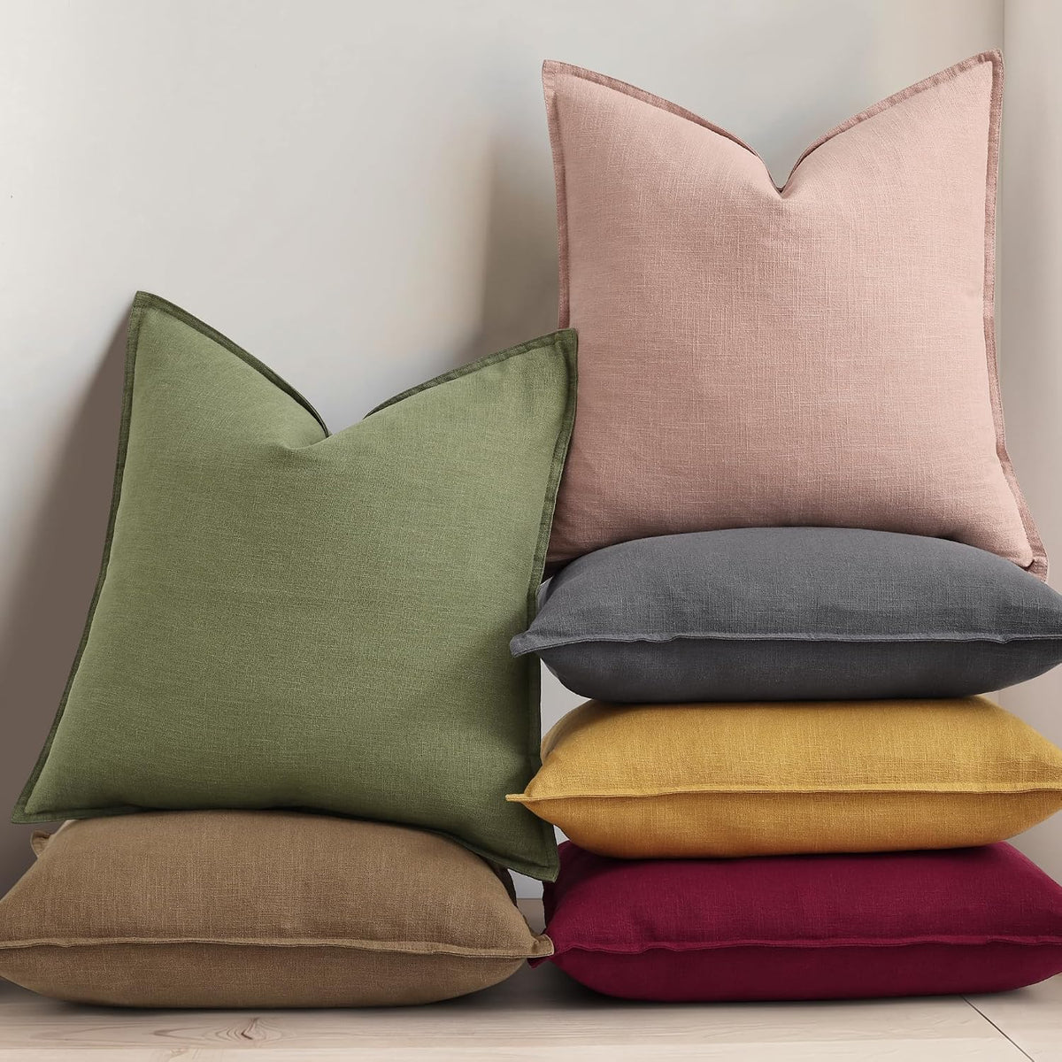 Fall Pink Linen Throw Pillow Covers 18x18 Set of 2