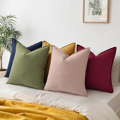 Fall Pink Linen Throw Pillow Covers 18x18 Set of 2