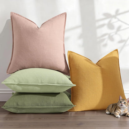 Fall Pink Linen Throw Pillow Covers 18x18 Set of 2