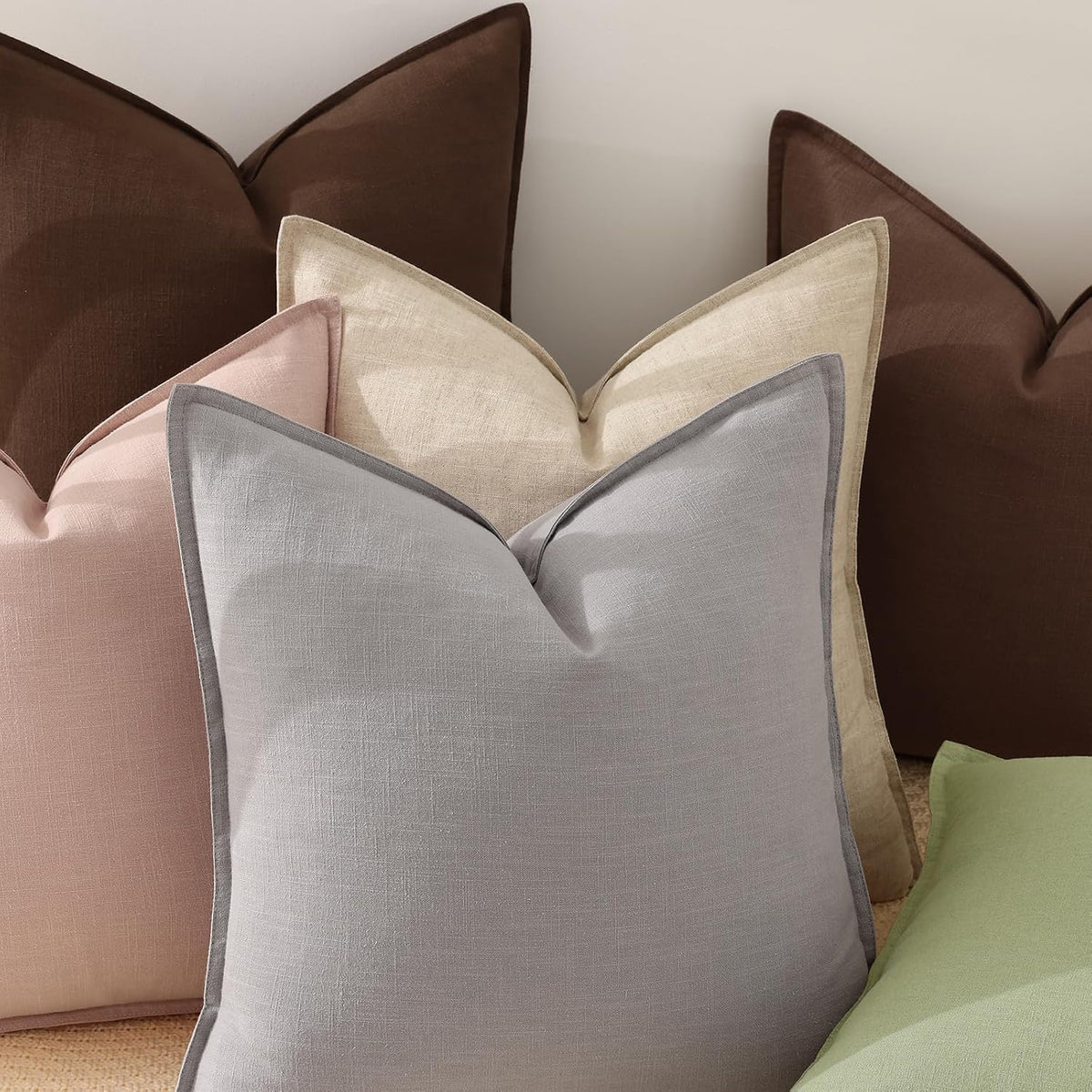 Fall Pink Linen Throw Pillow Covers 18x18 Set of 2