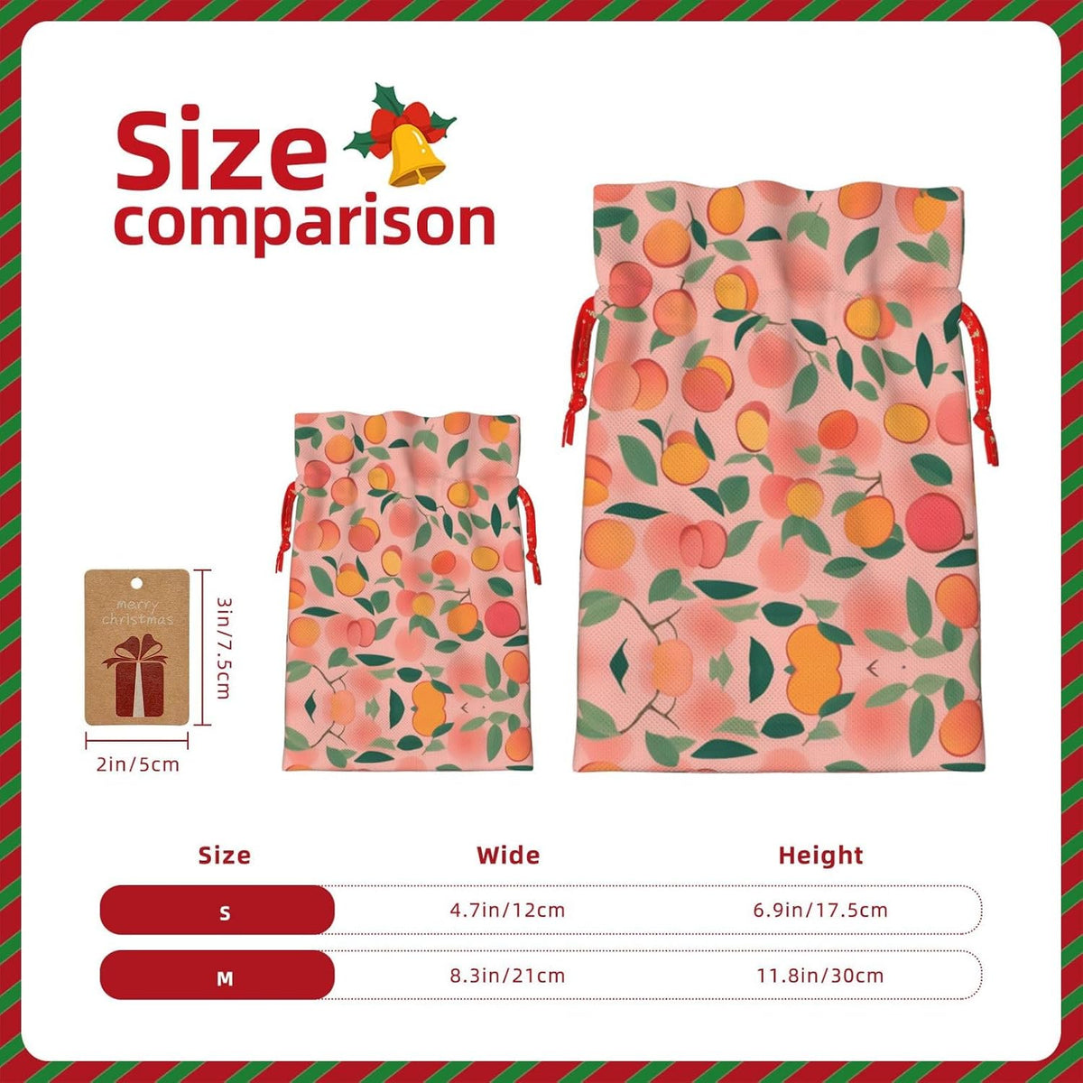 Peach Pattern Seamless 1pcs Christmas Drawstring Tote 4.7x 6.9in,Robust Bag For Gifts And Everyday Used Essentials