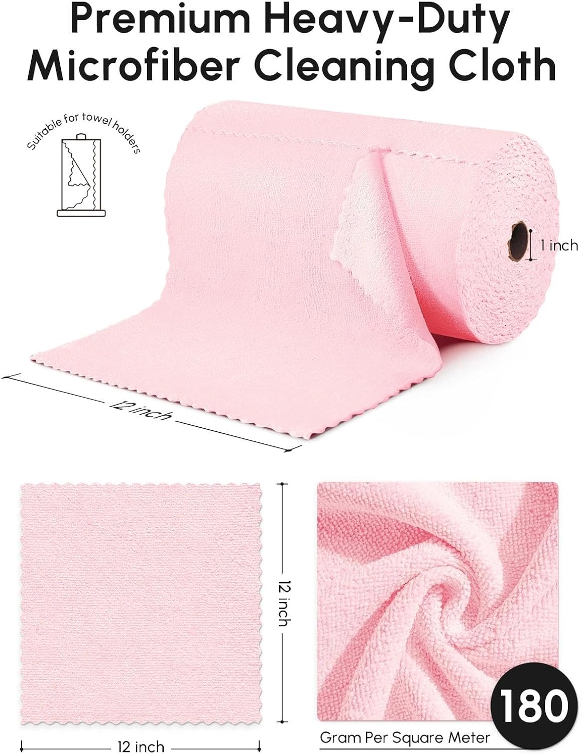 Microfiber Cleaning Cloths Roll 75 Pack 12x12 Inch Lint Free