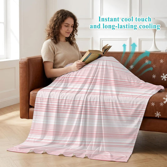 50"x60" Standard Throw Cooling Blanket Pink Stripes Ice Silk Lightweight Breathable Soft Summer Blanket for Hot Sleepers Couch Bed Sofa Camping Classic Striped Lines