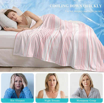 50"x60" Standard Throw Cooling Blanket Pink Stripes Ice Silk Lightweight Breathable Soft Summer Blanket for Hot Sleepers Couch Bed Sofa Camping Classic Striped Lines