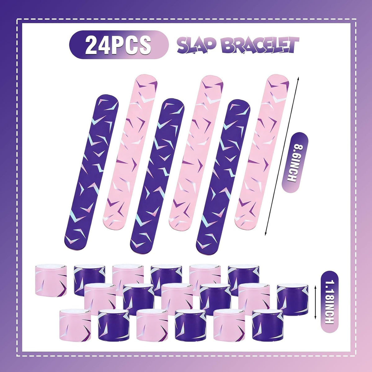 Purple Pink Party Favors 24 Pcs Slap Bracelets Set K-Pop Fans Hunters Toys, Birthday Party Favors, Fan Gifts & Daily Wear Wristbands