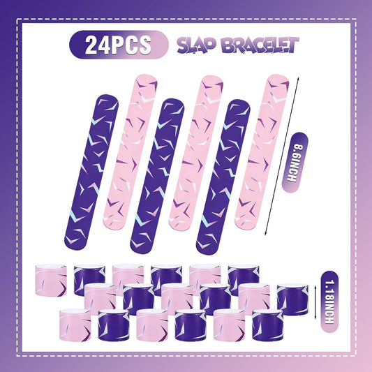 Purple Pink Party Favors 24 Pcs Slap Bracelets Set K-Pop Fans Hunters Toys, Birthday Party Favors, Fan Gifts & Daily Wear Wristbands