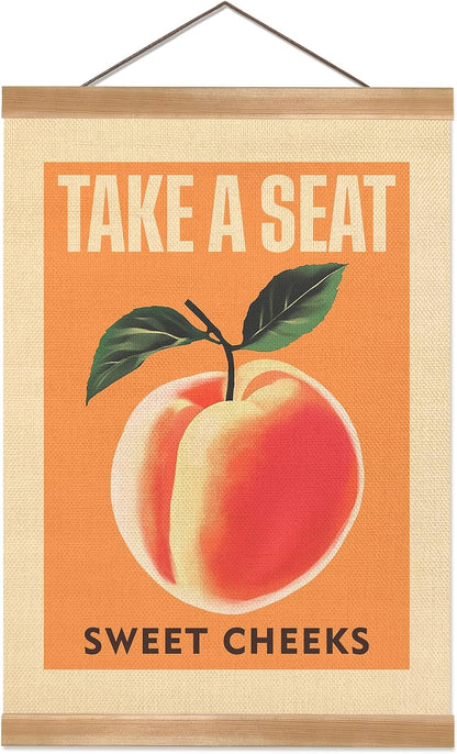 Funny Peach Bathroom Decor Wall Art,Take A Seat Sweet Cheeks Wall Art,Lovely Fruit Poster Bathroom Decor, Restroom Humor Sign for Toilet,Powder Room (Peach)