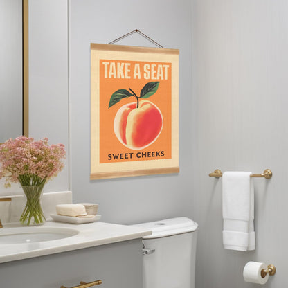 Funny Peach Bathroom Decor Wall Art,Take A Seat Sweet Cheeks Wall Art,Lovely Fruit Poster Bathroom Decor, Restroom Humor Sign for Toilet,Powder Room (Peach)