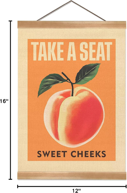 Funny Peach Bathroom Decor Wall Art,Take A Seat Sweet Cheeks Wall Art,Lovely Fruit Poster Bathroom Decor, Restroom Humor Sign for Toilet,Powder Room (Peach)