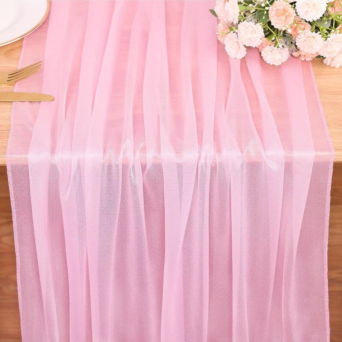 10FT Blushing Pink Chiffon Table Runner 30x120 Inches Spring Boho Sheer Fabric Table Runner for Wedding BridalShower Birthday Party Valentine's Day Decorations