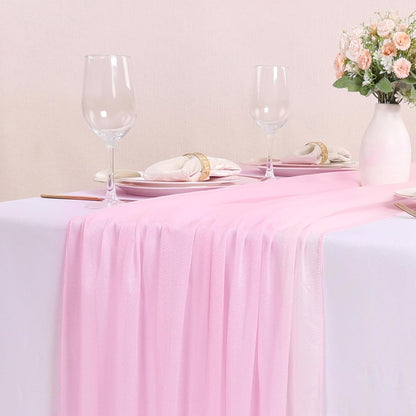 10FT Blushing Pink Chiffon Table Runner 30x120 Inches Spring Boho Sheer Fabric Table Runner for Wedding BridalShower Birthday Party Valentine's Day Decorations
