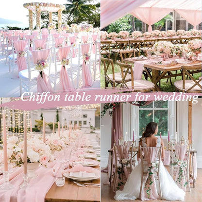10FT Blushing Pink Chiffon Table Runner 30x120 Inches Spring Boho Sheer Fabric Table Runner for Wedding BridalShower Birthday Party Valentine's Day Decorations