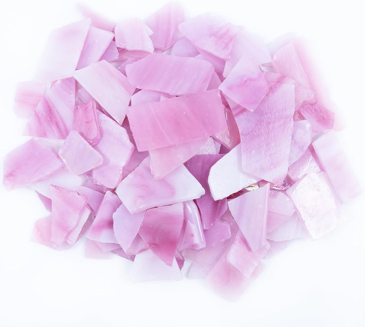 Irregular Stained Glass Scraps Mosaic Tiles Pieces 1-3cm Broken Glass Pieces Shapes for Crafts,Fusing,DIY Resin Art, Mosaic Making Projects,Frames,Vases,Aquarium Gravel,410g/14.5oz (Pink)