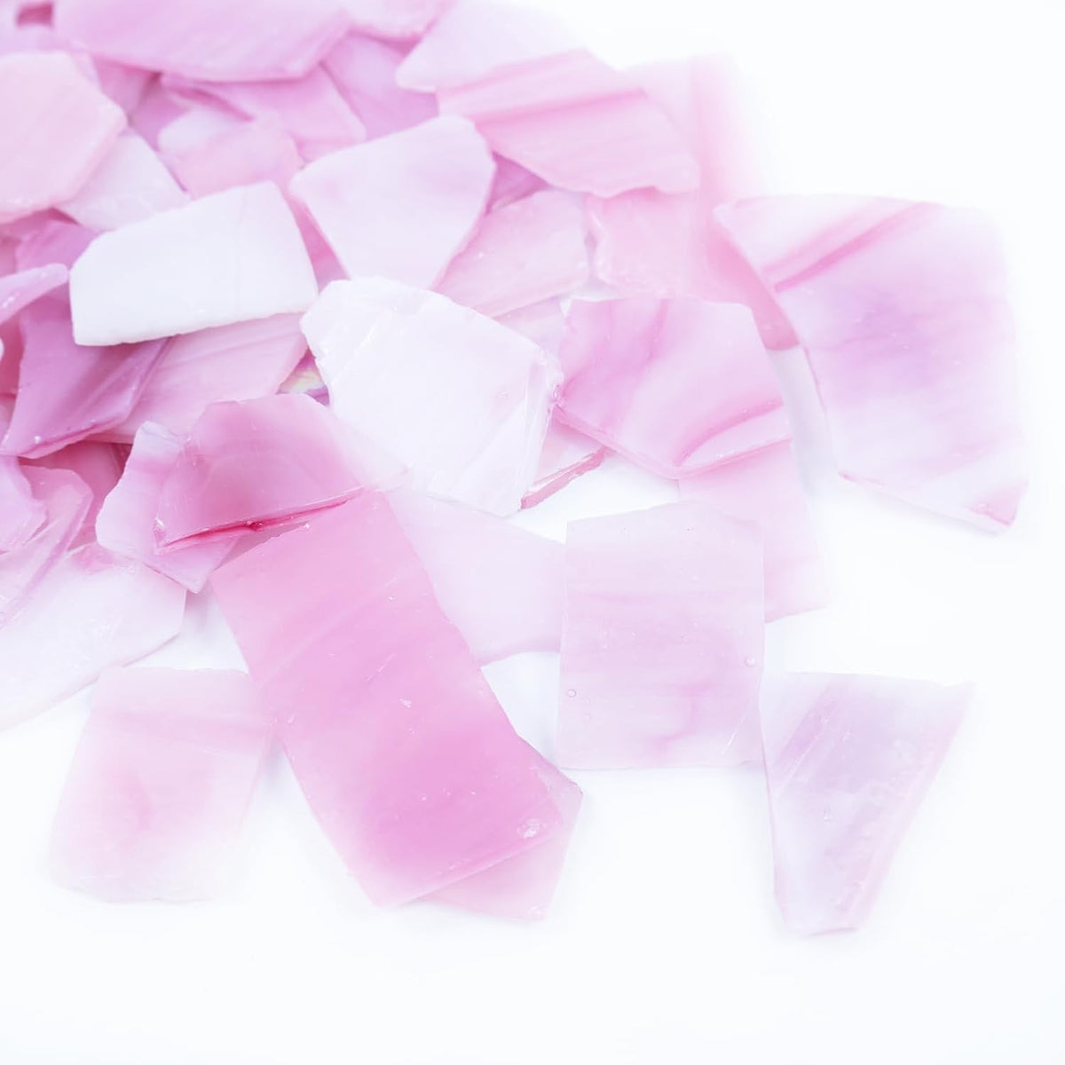 Irregular Stained Glass Scraps Mosaic Tiles Pieces 1-3cm Broken Glass Pieces Shapes for Crafts,Fusing,DIY Resin Art, Mosaic Making Projects,Frames,Vases,Aquarium Gravel,410g/14.5oz (Pink)