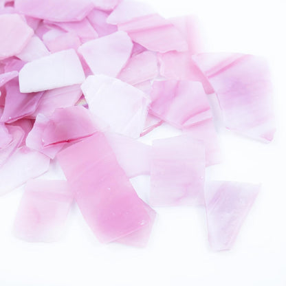 Irregular Stained Glass Scraps Mosaic Tiles Pieces 1-3cm Broken Glass Pieces Shapes for Crafts,Fusing,DIY Resin Art, Mosaic Making Projects,Frames,Vases,Aquarium Gravel,410g/14.5oz (Pink)