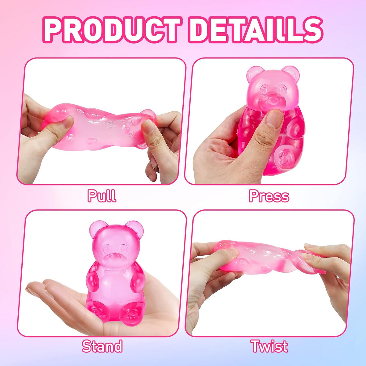 Bear Squishy, Stress Bear Taba Squishy, Taba Squishy Toys for Kids, Stress Balls Valentines Day Gifts Birthday Gifts Party Favors-Rosy