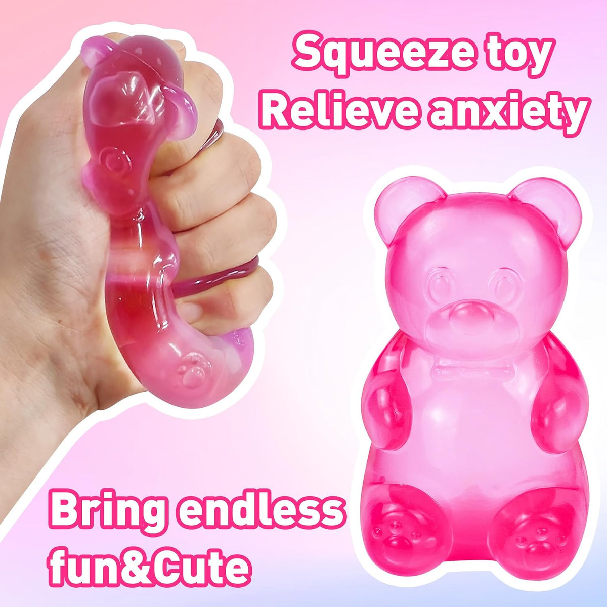 Bear Squishy, Stress Bear Taba Squishy, Taba Squishy Toys for Kids, Stress Balls Valentines Day Gifts Birthday Gifts Party Favors-Rosy