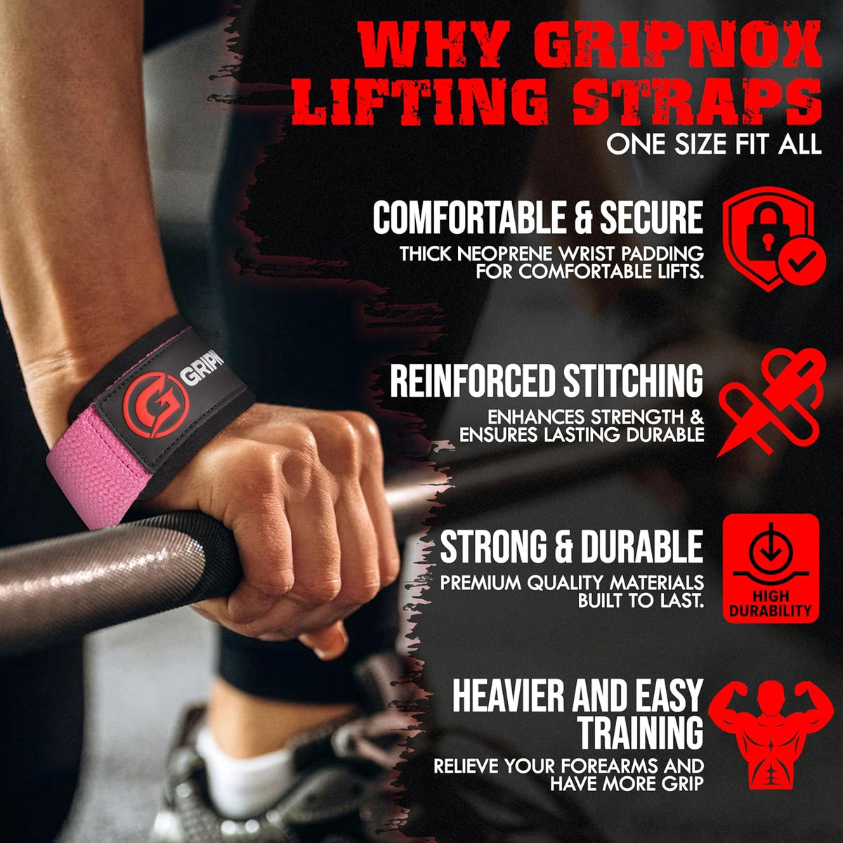 Lifting Straps for Weightlifting, Cotton Heavy Duty Gym Straps with 5MM Neoprene Padding for Men & Women – 60CM Anti Slip Durable Wrist Straps for Weightlifting & Powerlifting.