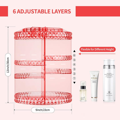 360 Rotating Makeup Organizer,DIY Adjustable Cosmetics Organizer[Patented Product],Professional Acrylic Make Up Caddy Shelf Storage Perfume,Lipsticks,Makeup Brushes or Accessories (Pink)