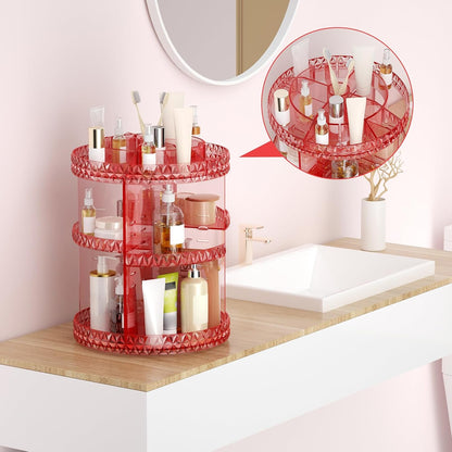 360 Rotating Makeup Organizer,DIY Adjustable Cosmetics Organizer[Patented Product],Professional Acrylic Make Up Caddy Shelf Storage Perfume,Lipsticks,Makeup Brushes or Accessories (Pink)