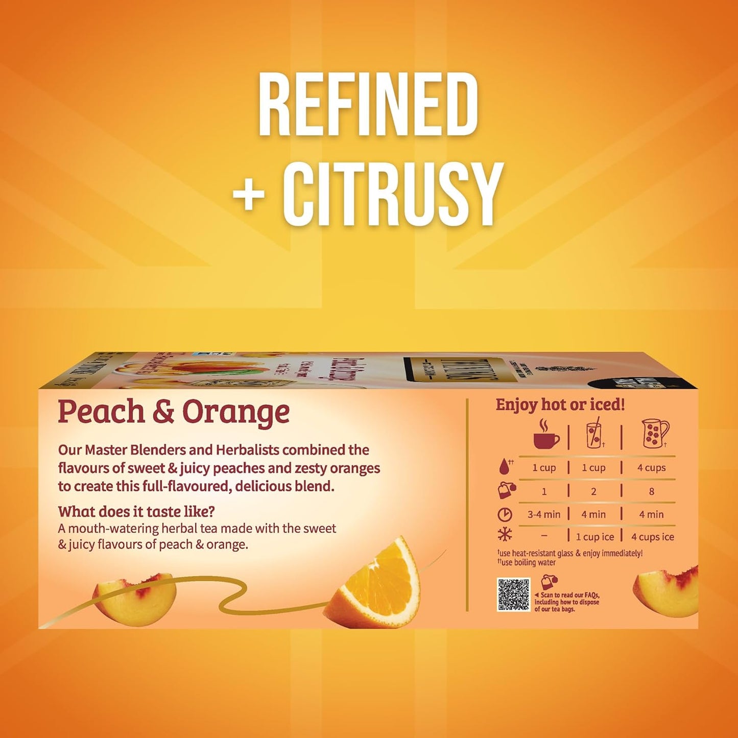 Peach & Orange Herbal Tea Individually Wrapped Bags, 100 Count (Pack of 1), Juicy & Fruity, Naturally Caffeine-Free, Enjoy Hot or Iced, 100 Teabags