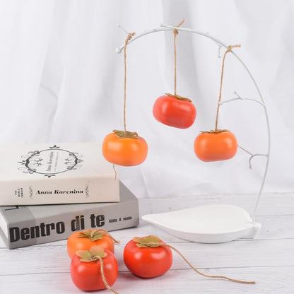 Artificial Persimmon Fake Fruit Simulation, Lifelike Orange Red Persimmon Model with Jute String for Home Kitchen Party Decoration Desk Ornament, 6 PCS